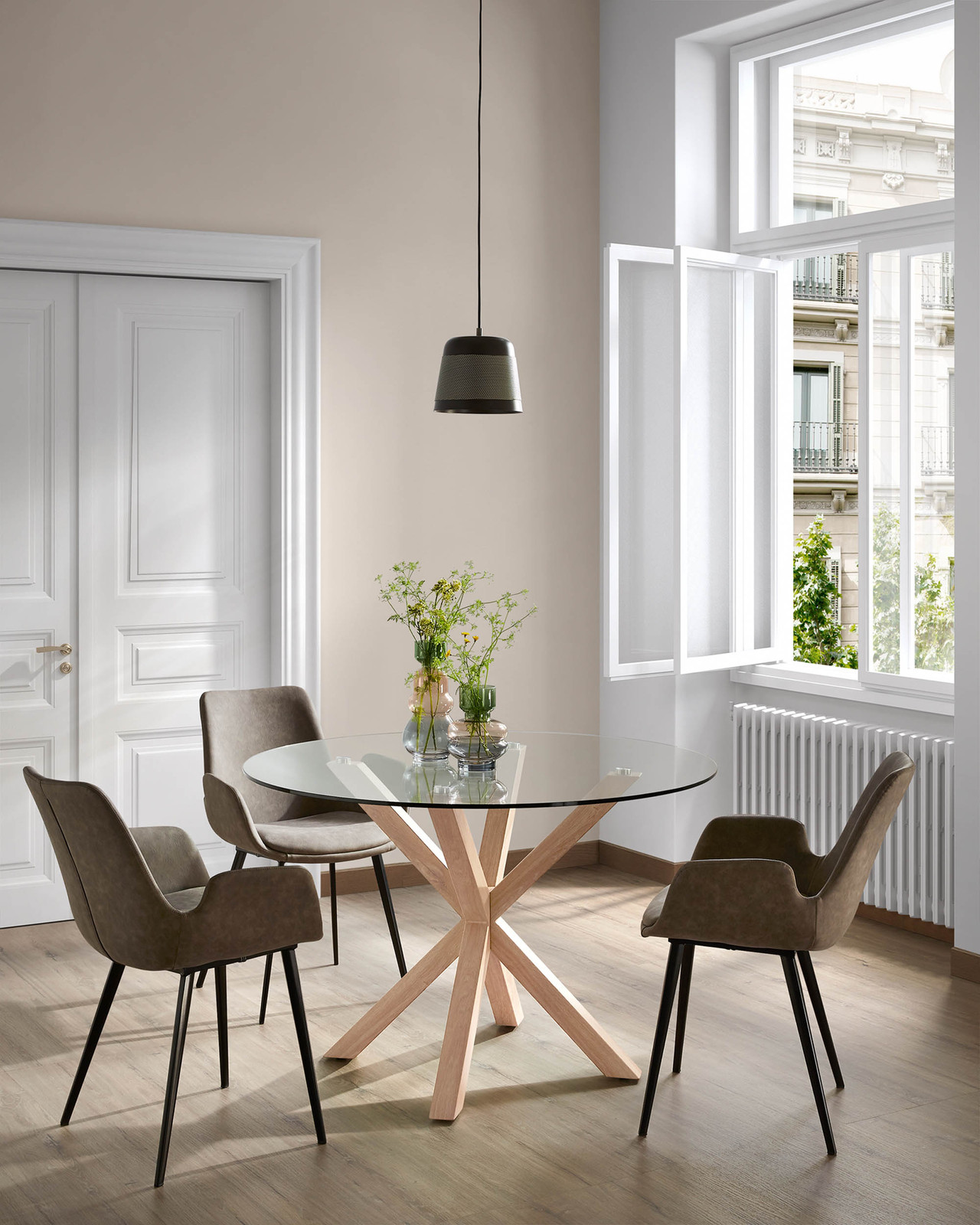 ARYA ROUND, GLASS TOP + WOOD FINISH LEGS_3 ARYA стакло и натур ногарки - Image 1